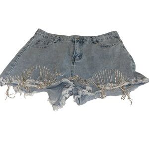 Milk & Honey Jean shorts cut off distressed rhinestone bangles high rise Sz L
